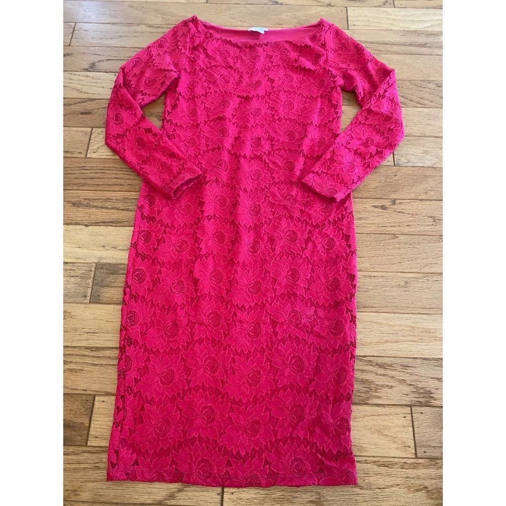 Ingrid & Isabel women's hot pink boat neck pointelle long sleeve sheath dress S